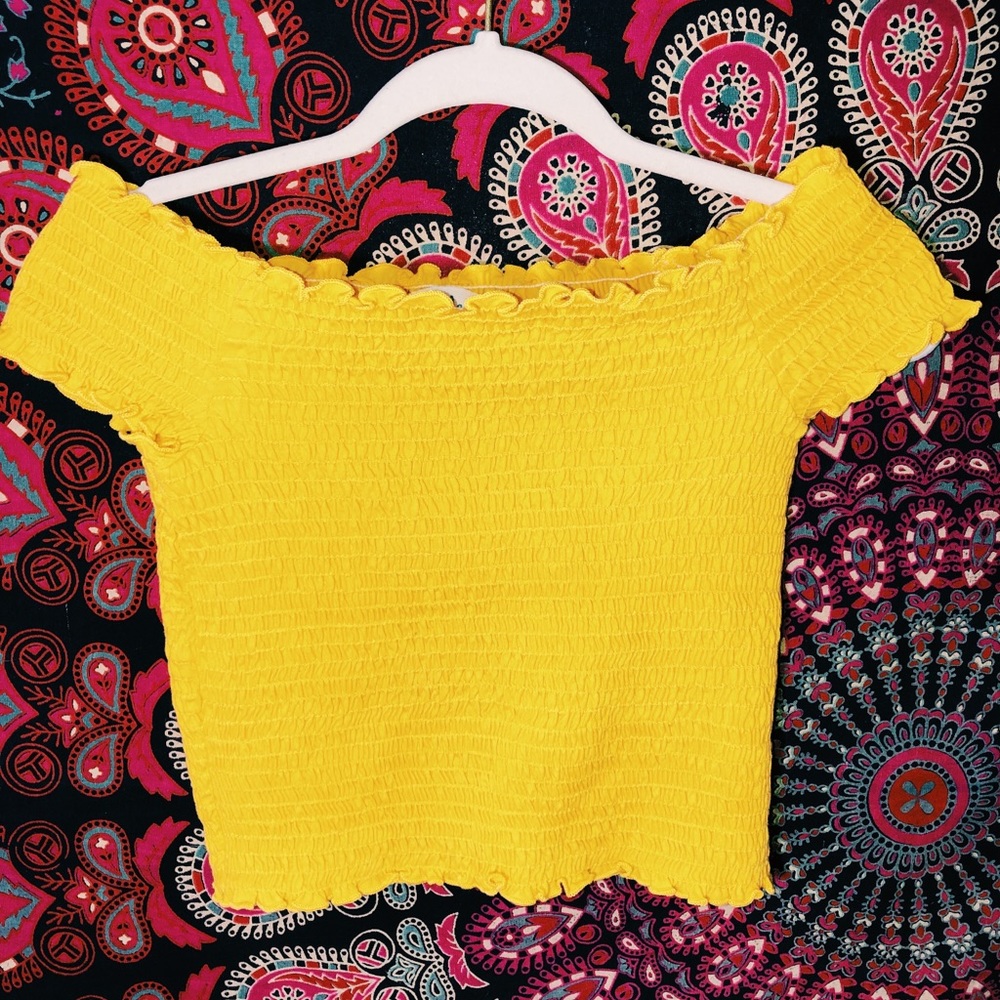 Yellow off the shoulder crop top